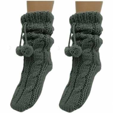 2 paar antraciet grijze huis antislip sokken /slof antislip sokken vo