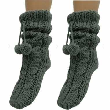 2 paar donkergrijze huis antislip sokken /slof antislip sokken voor d