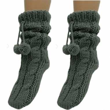 2 paar grijze huis antislip sokken /slof antislip sokken voor dames
