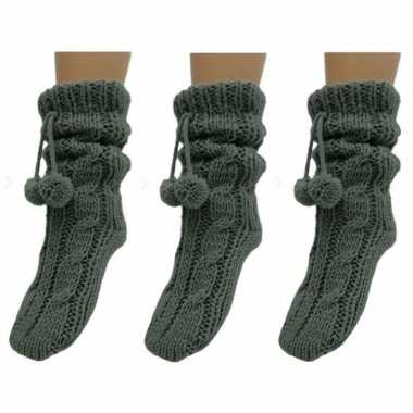 3 paar antraciet grijze huis antislip sokken /slof antislip sokken vo