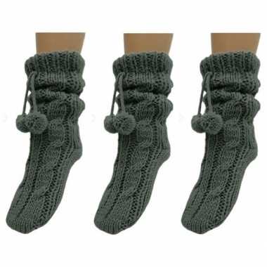 3 paar donkergrijze huis antislip sokken /slof antislip sokken voor d
