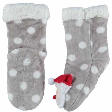 Grijze warm gevoerde kerstman kerst huis antislip sokken voor kindere