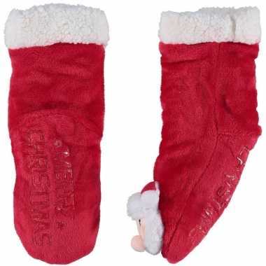 Rode warm gevoerde kerstman kerst huis antislip sokken voor kinderen