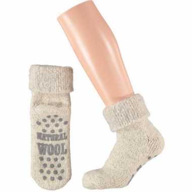 Wollen huis antislip sokken voor dames wit