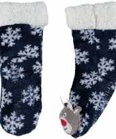 Blauwe warm gevoerde rendier kerst huis antislip sokken voor kinderen