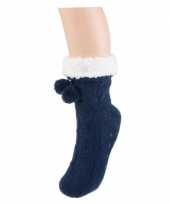 Donkerblauwe huis antislip sokken voor dames