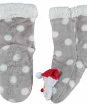 Grijze warm gevoerde kerstman kerst huis antislip sokken voor kinderen