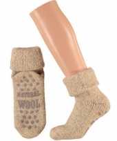 Wollen huis antislip sokken anti slip voor kinderen beige maat 23 26