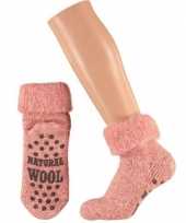 Wollen huis antislip sokken anti slip voor meisjes roze maat 27 30