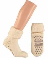 Wollen huis antislip sokken slof antislip sokken dames meisjes in ecru maat 35 38