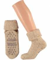 Wollen huis antislip sokken voor dames beige